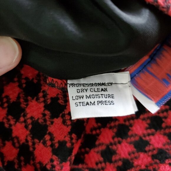 Womens Straight Midi Wool Skirt 6 Red Black Check Houndstooth Preppy Office - Picture 5 of 6